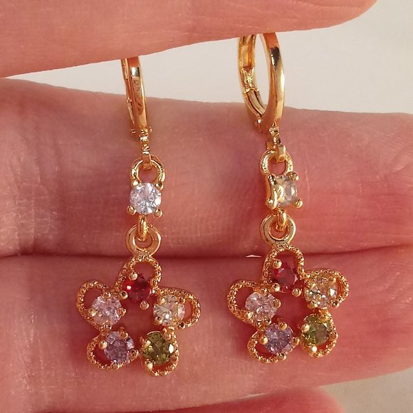 Gold Floral Drop Earrings - Picture 2 of 6